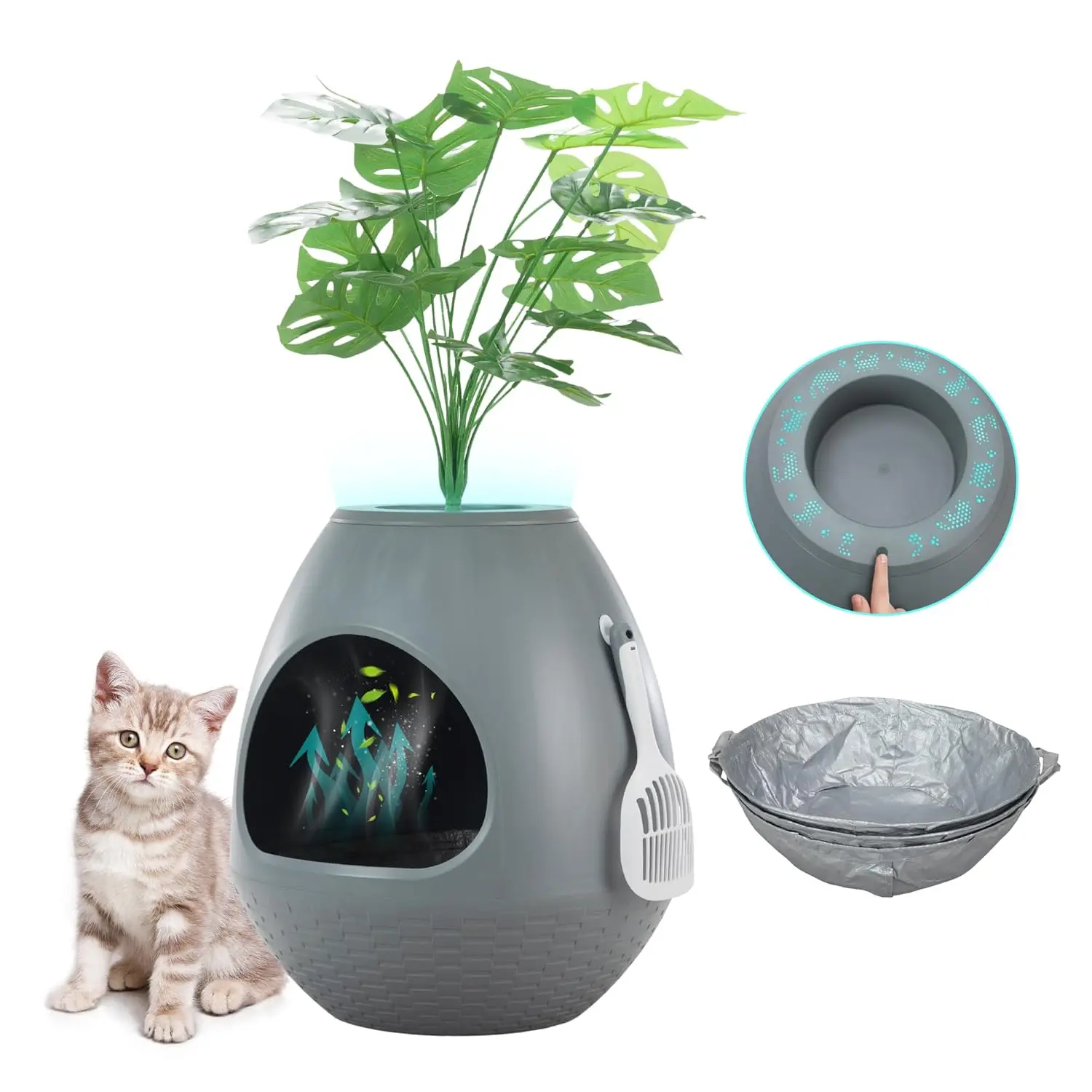 

Egglao6 Plant Litter Box Furniture with 3PCS Cat Litter Box Liners Secret Kitty Enclosure with Odor Removal System,, Customized