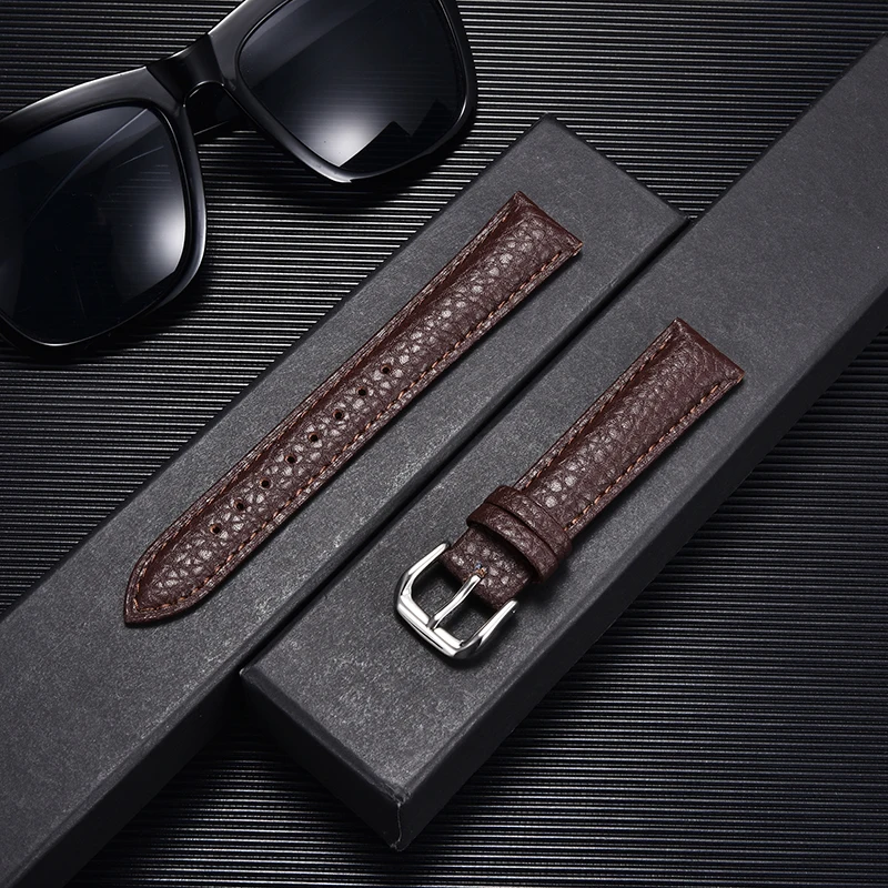 Lychee Pattern Genuine Leather Watch Band 12mm 14mm 16mm 18mm 20mm 22mm Leather Bracelet Leather Watch Strap for Men Women