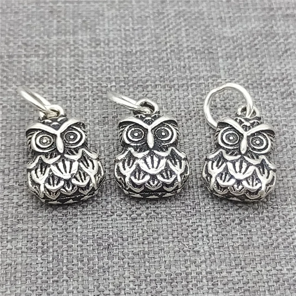 1 Pieces of 925 Sterling Silver Owl Charms 2-sided for Bracelet Necklace