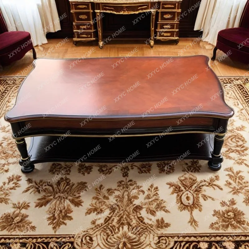solid wood retro coffee table solid wood rubber wood belt draw rectangular tea table