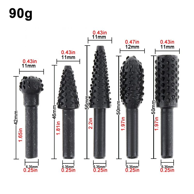 5pc 검은 목공 늑대 치아 스틱 실버 로타리 파일 DIY 연삭 액세서리 세트 전기 그라인딩 헤드 도구 세트