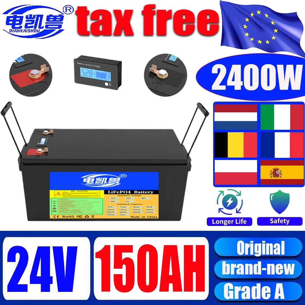 

Новый аккумулятор Lifepo4 24 В, 150 Ач со встроенным BMS 0-2400 Вт, 3C, мощная литий-железо-фосфатная солнечная аккумуляторная батарея