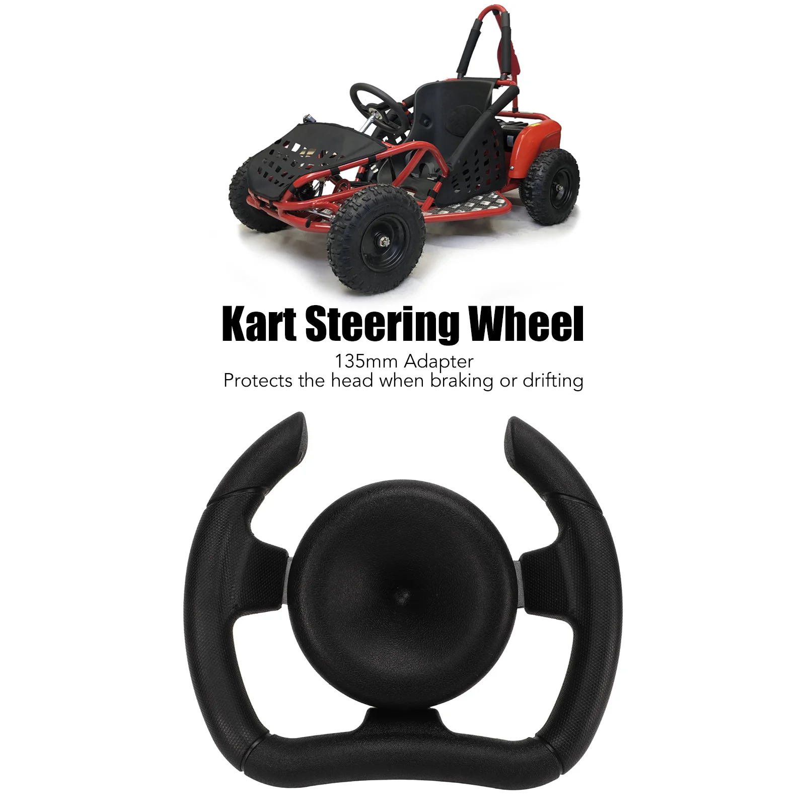 Black PU Sport Kart Steering Wheel, Racing Steering Wheel 277mm, Universal Sport Kart Go Kart Replacement, 135mm Adapter Include