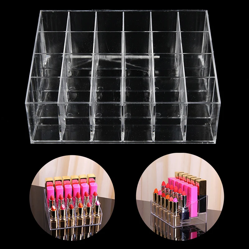 Clear Acrylic 24 Lipstick Holder Display Cosmetic Organizer Makeup Case Storage Jewelry organizer ring box