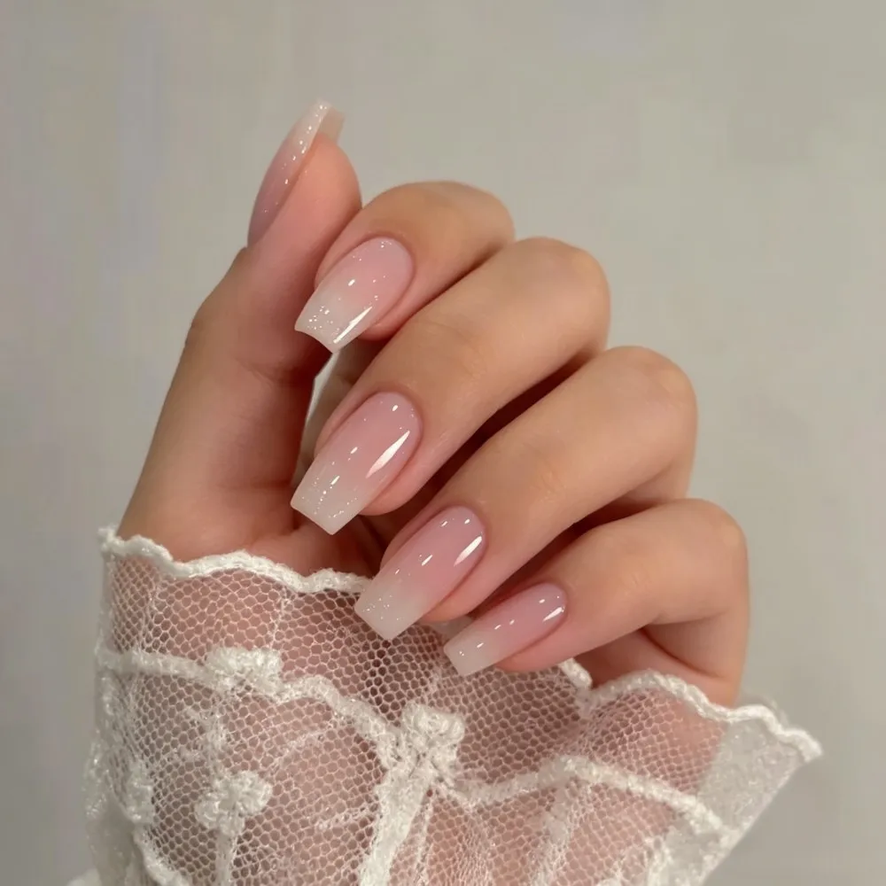24pcs Gradient Fake Nails French Ballerina Nail Waterproof Faux Medium Coffin False Nails Fingernails Press on Nails Tips view 4