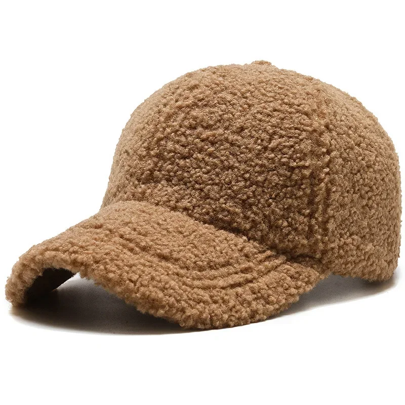 Gorra de béisbol de lana de cordero Artificial para hombre y mujer, gorro de felpa para mantener el calor, sombrilla para exteriores, Otoño e