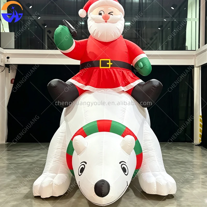 Giant Inflatable Santa Claus Riding Polar Bear, Xmas Decor for Indoor Outdoor Courtyard Party & Exhibition Prop