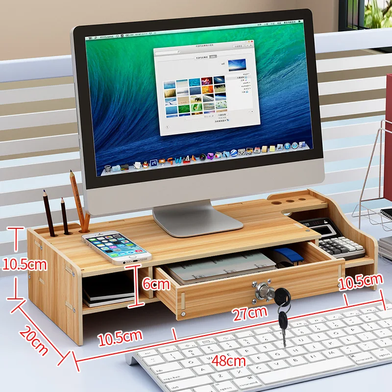 

Computer Monitor Increase Rack Bracket File Rack Wooden Office Desk Storage Finishing Rack Shelf Storage Box Office Accessories