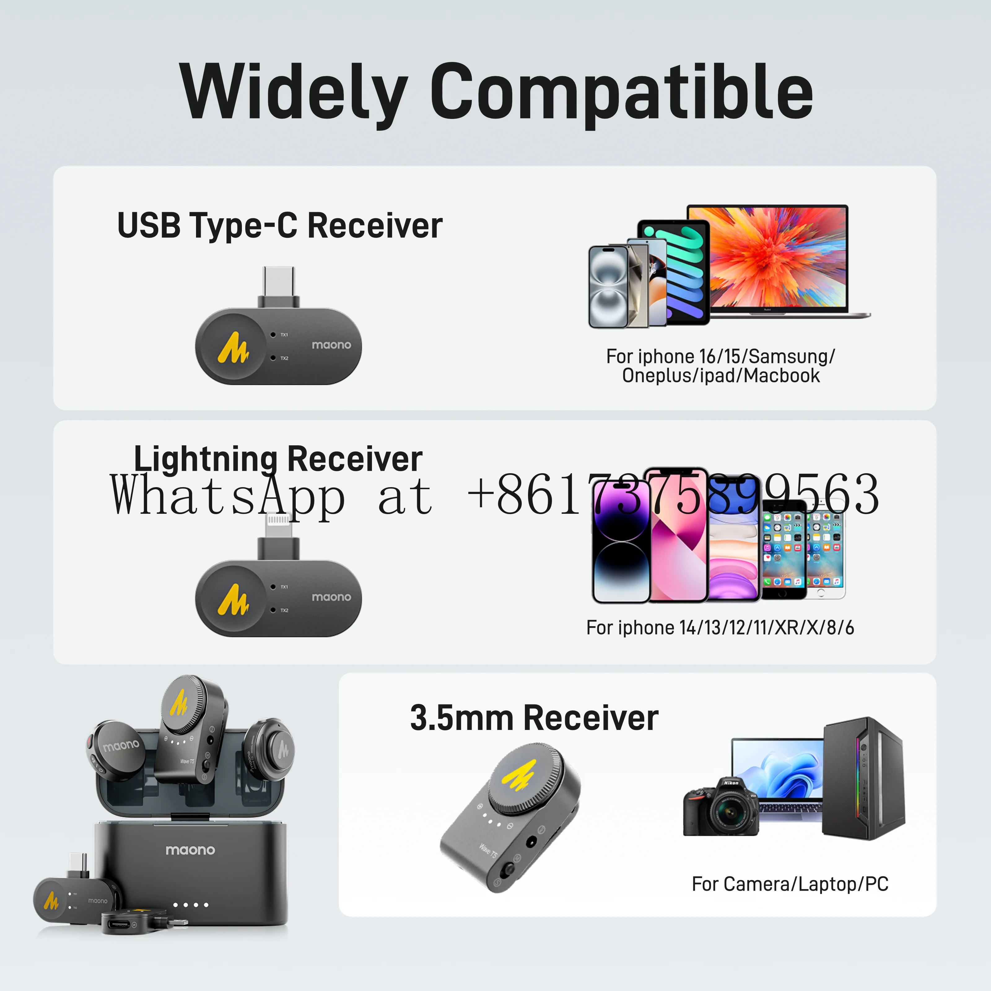 Micrófono inalámbrico de solapa MAONO WAVE T5, micrófono profesional para vlogs, podcasts, cámaras, smartphones y portátiles.