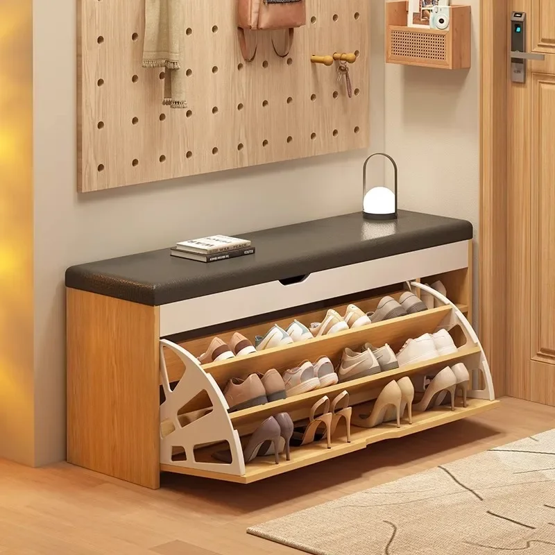 tipping bucket shoe rack enters the door, entrance shoe cabinet and stool are integrated