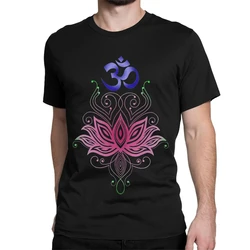 Lotus-Om T Shirts Men Pure Cotton Vintage T-Shirts Shiva Hindu Ganesha God India Lingam Tees Short Sleeve Clothing Plus Size