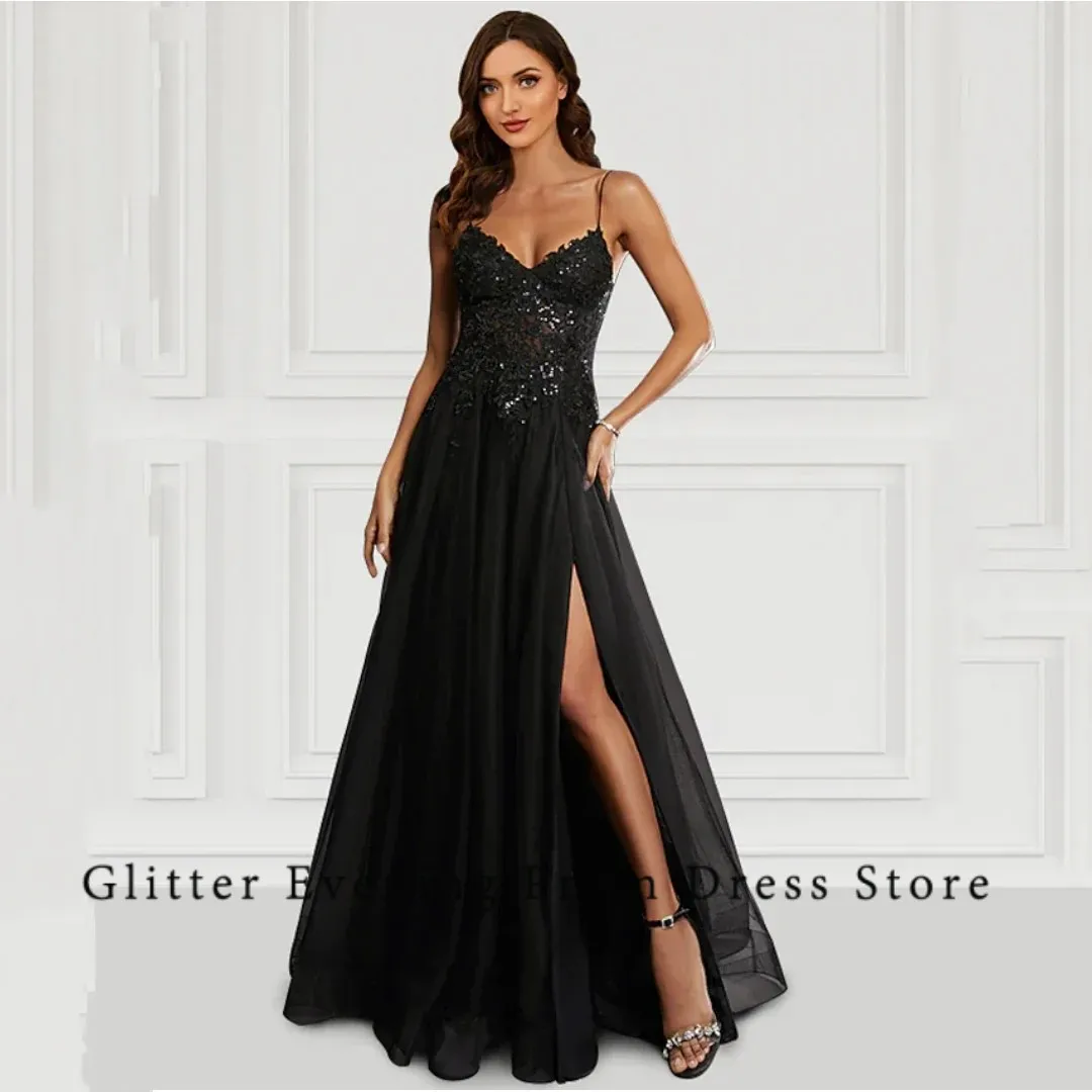 

2024 Elegant Sexy Prom Dress For Women A-Line V-Neck Backless Beading Sequined Tulle Custom Made Birthday Evening Party Dresses