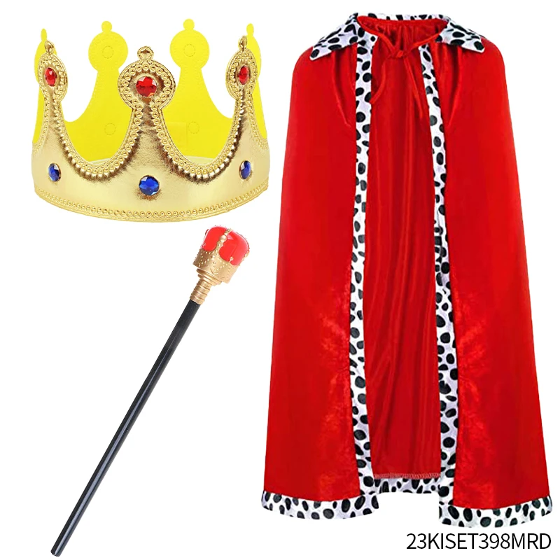 PESENAR Conjunto de fantasia de Rei, roupões infantis, conjunto de cetro de coroa, capa do Príncipe Real para meninos, vestido para cosplay