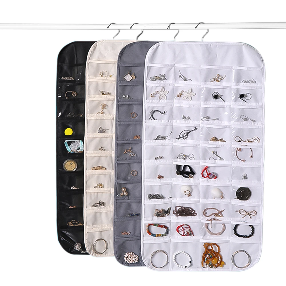 80 Pockets Jewelry Hanging Bags Necklace Earring Display Organizer Storage Double Sided Bag Non-woven Foldable Transparent Pouch