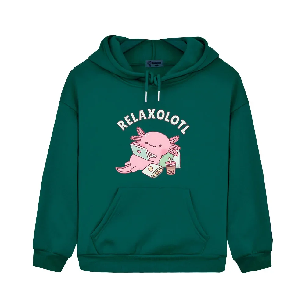 Bonito relaxar muito axolotl hoodie dos desenhos animados engraçado trocadilho gráfico camisola y2k roupas crianças inverno pulôver meninos com