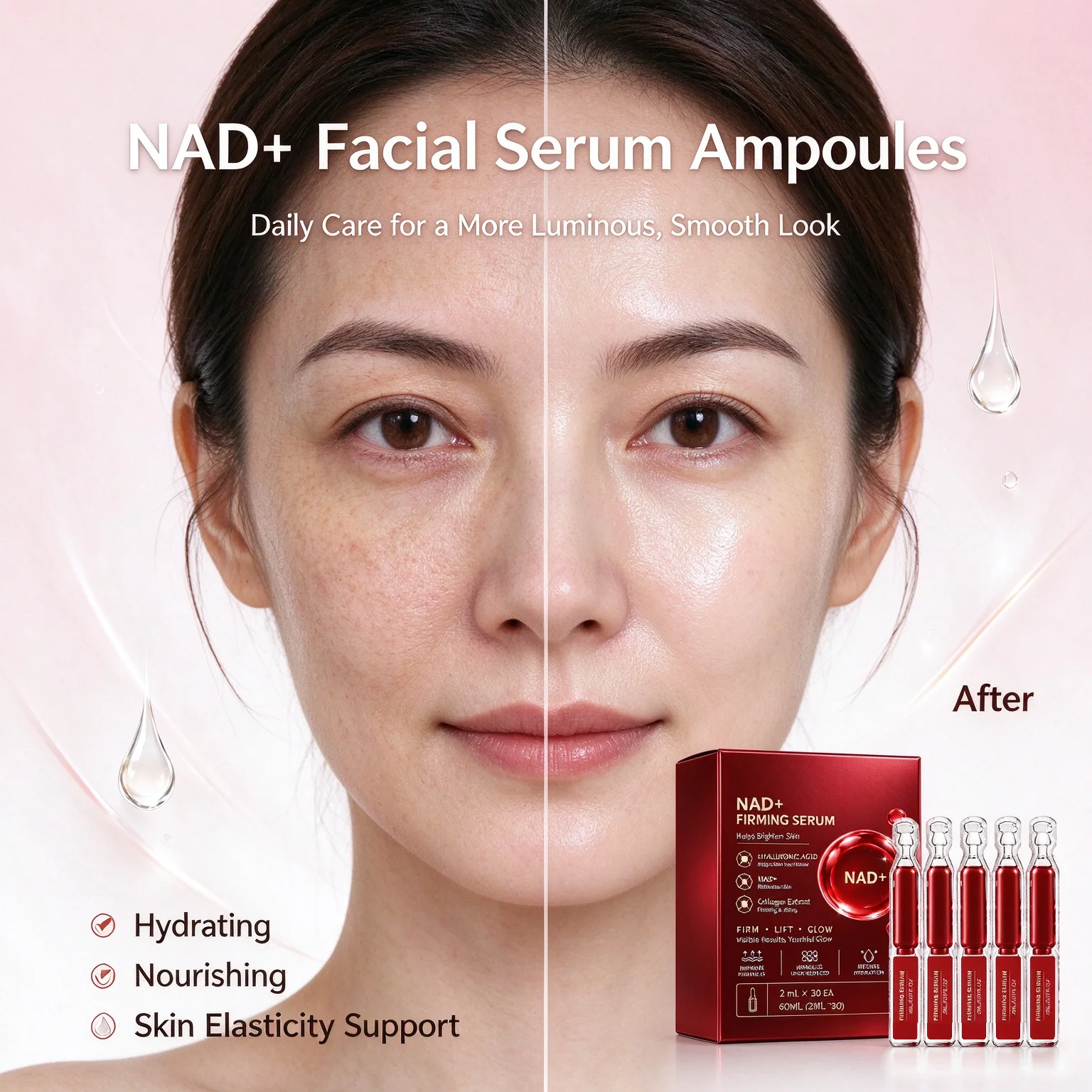 Korean NAD+ EGF Face Ampoule Essence, 30pcs Daily Use, Collagen Extract, Nourishing Hydrating, Lifting Brightening Facial Serum