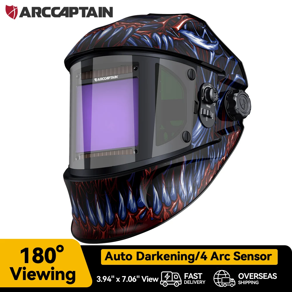 ARCCAPTAIN Welding Helmet Auto Darkening 4 Arc Sensor With 180° Panoramic Side View True Color Welding Mask ARC MIG MAG TIG CUT