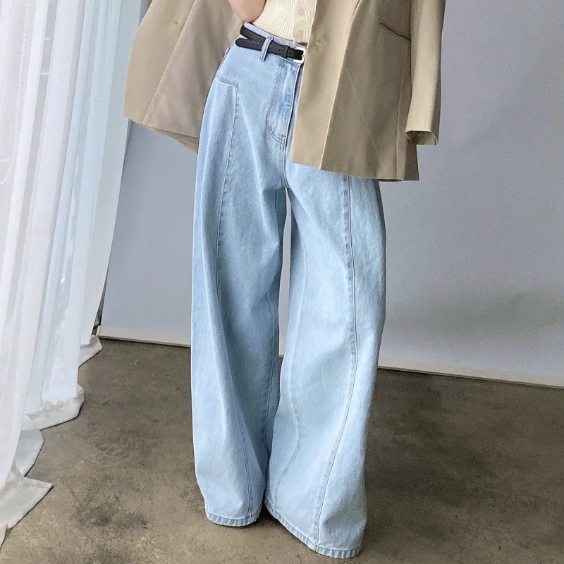 Women's 2025 New Style Tennis Wide-Leg Denim Jeans High-Waisted Straight Leg Trousers Spring Summer