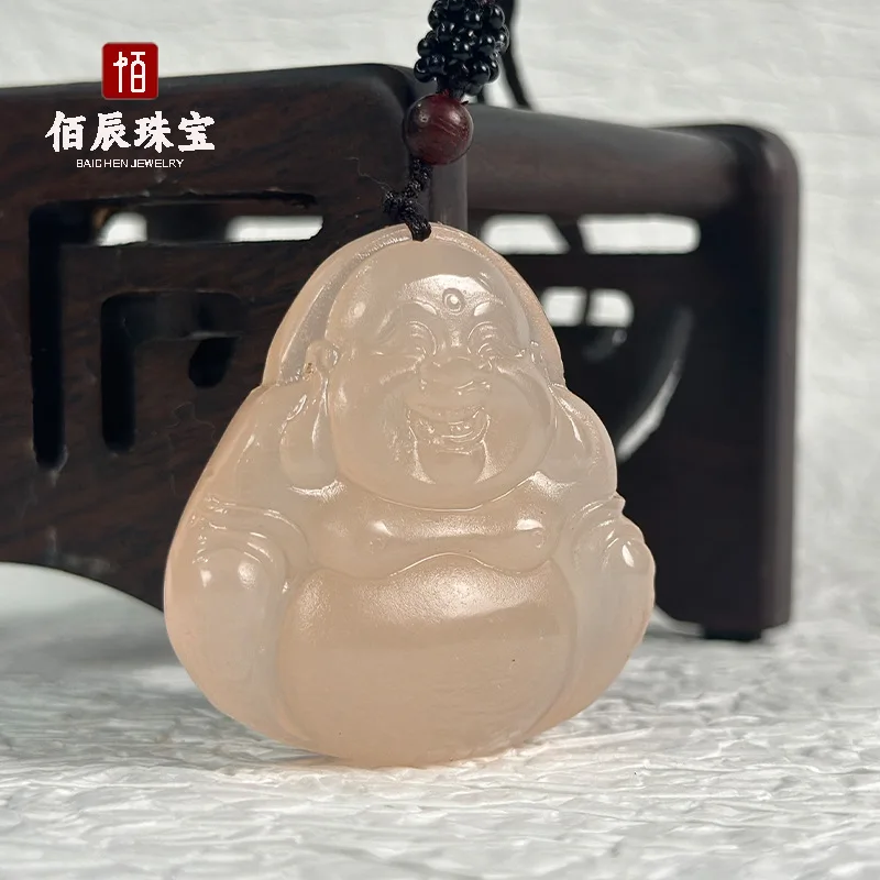 

Natural Ice Afghan Jade Lotus Root Starch Buddha Pendant Afghan Jade Maitreya Pendant Women's Necklace