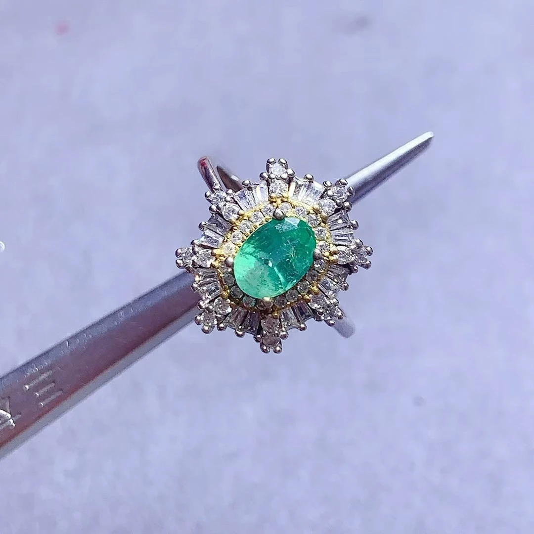 

KJJEAXCMY High quality Natural Emerald Ring S925 Silver Inlaid Simple Jewelry Palace Fashion High-End Design Women's Jewelry