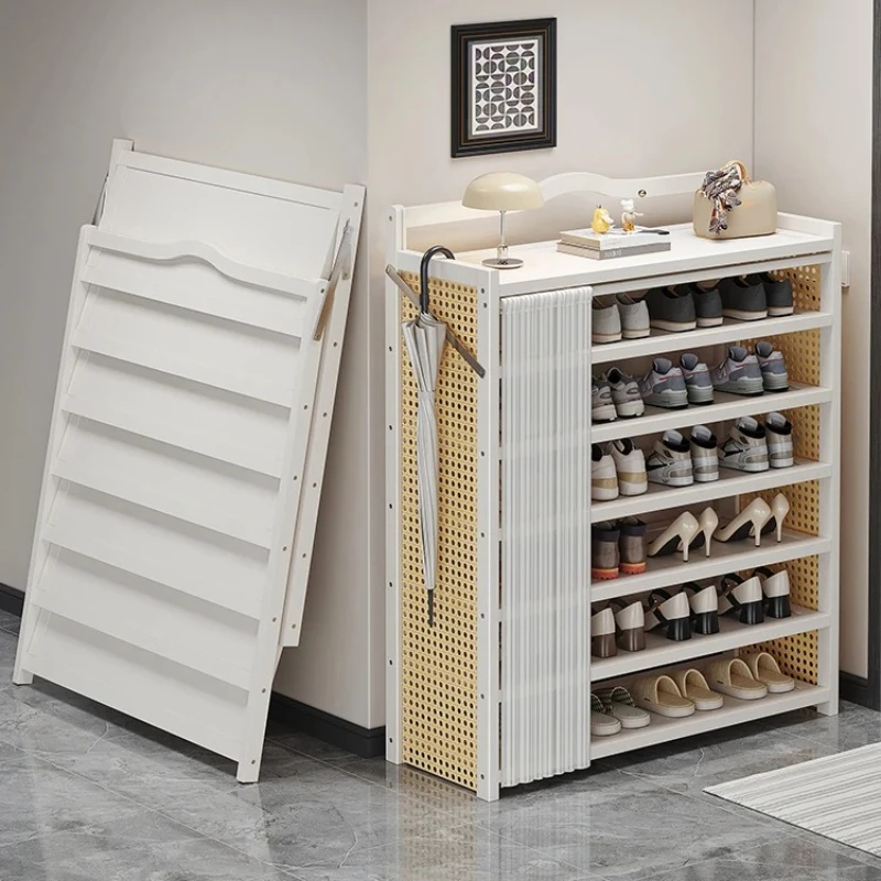 

No Assembly Entryway Shoe Rack - Foldable Tiered Shelf for Rental Homes, Indoor Metal Frame Storage Cabinet Slim Door Organizer