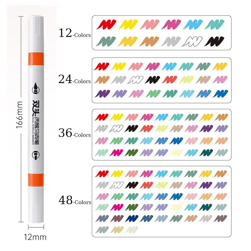 Imagem -06 - Canetas de Arte Empilháveis Coloridas Single-end Double-end Desenho Pintura Graffiti Escrita de Conta Manual 12 24 36 48 Cores
