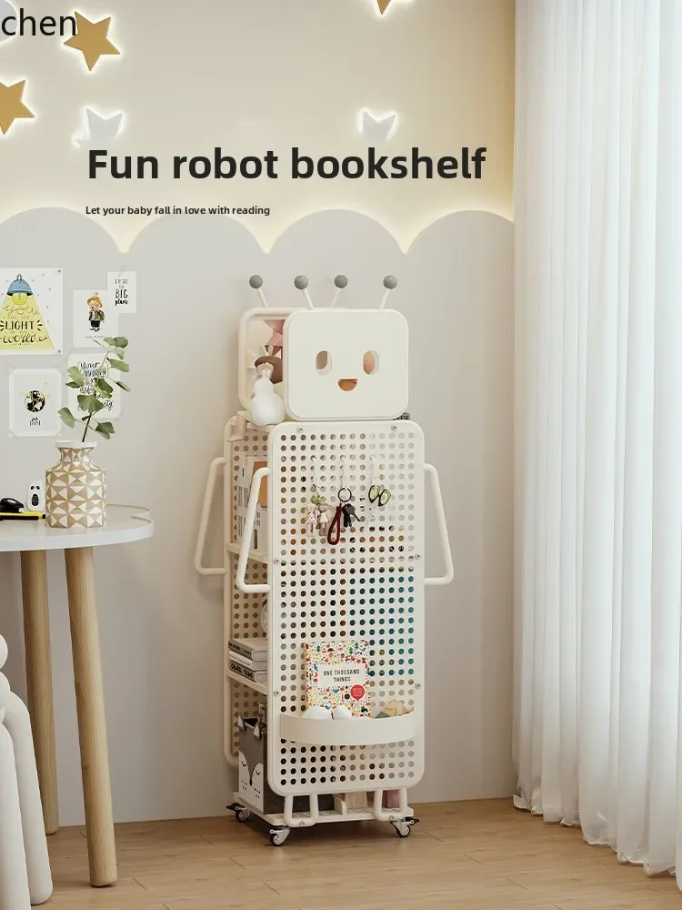 Bookshelf Movable Toy Storage Rack Picture Book Rack Floor-standing Simple Robot Bookcase for Home Use