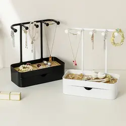 Fashion Portable Jewelry Display Rack with Drawer Box with Wooden Base Storage Rack Key Photography Props Desktop Storage Box