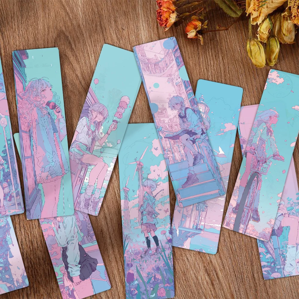 

24pcs light blue anime-themed bookmark set with anime character and scene patterns. These anime-style bookmarks