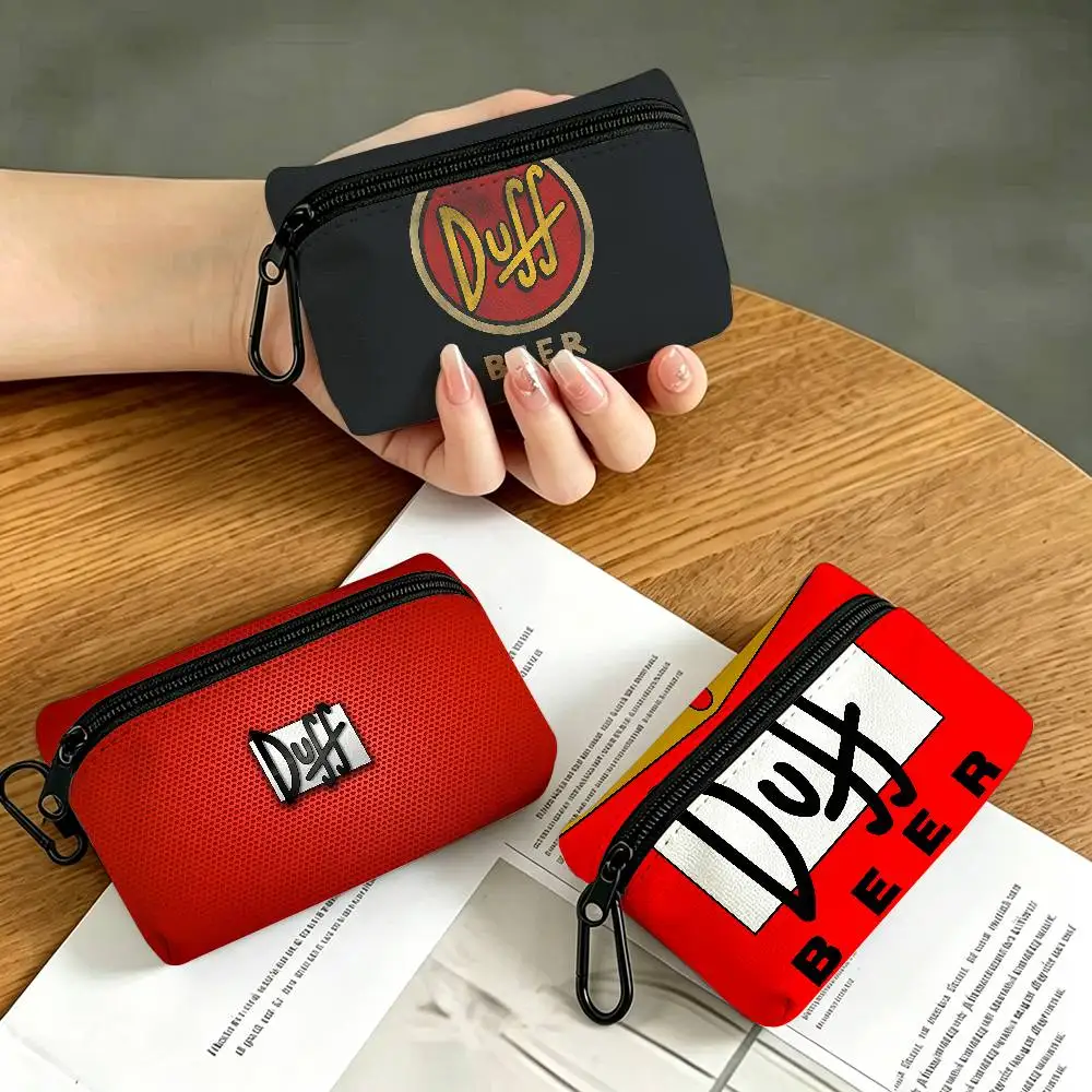 Ft D-Duffs Beer Lightweight Oxford Fabric Coin Purse Carabiner Hook Design Mini Card Key Organizer Bag
