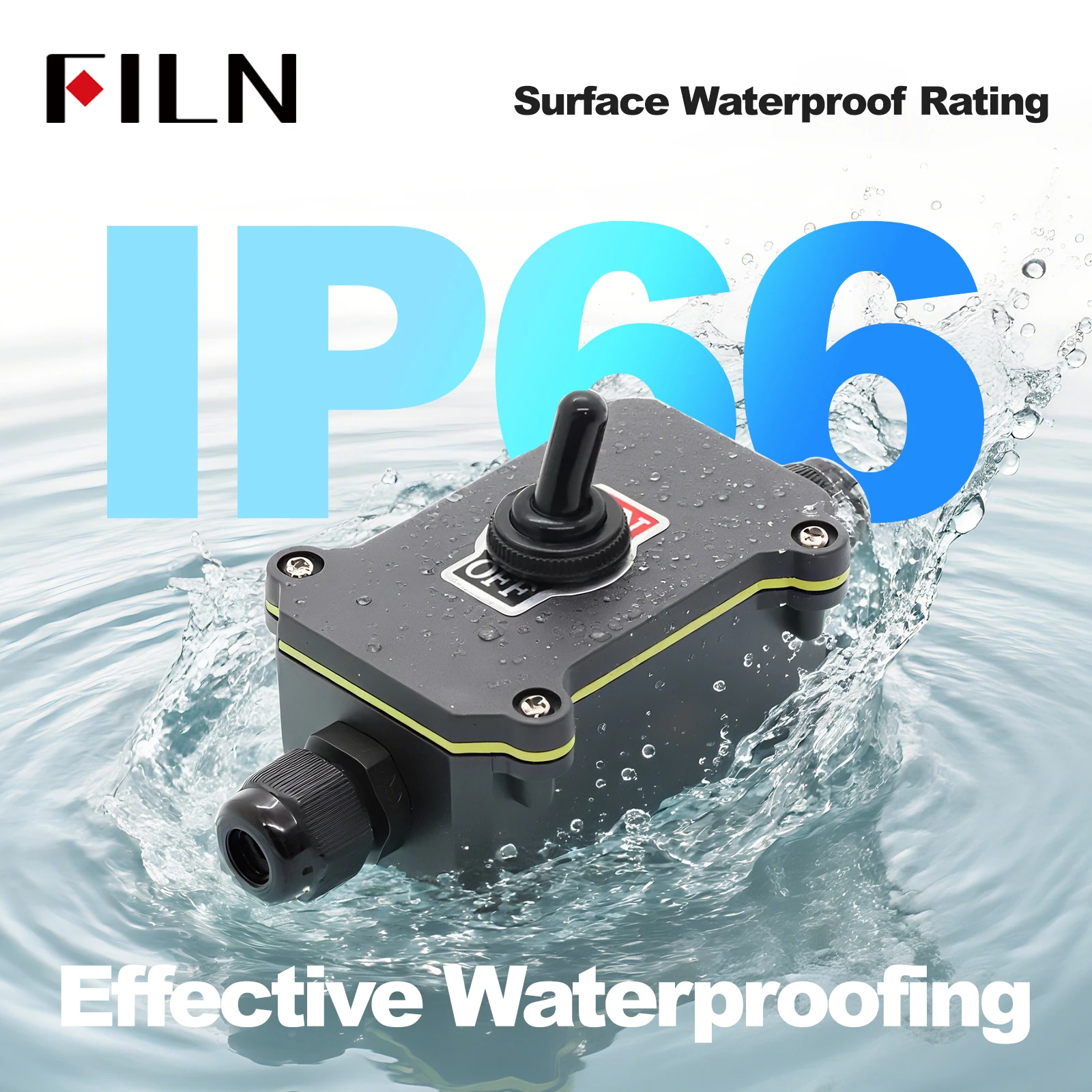 FILN  Toggle Switches 12V 220V IP65 Waterproof Outdoor Lighting Marine Automotive Sealed Box Single Exit Inline Cord Dustp