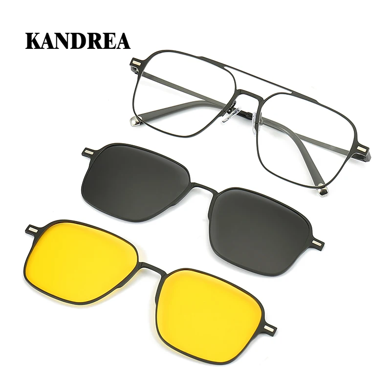 

KANDREA 2 IN 1 Metal Vintage Clip Glasses Frame Women Man Fashion Polarized Sunglasses Optical Myopia Prescription Eyewear 7009