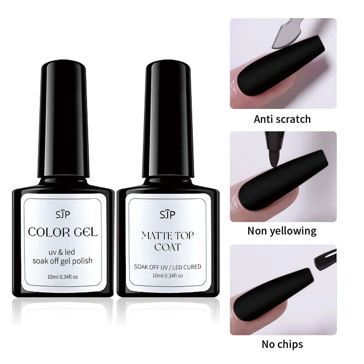네일 광택제 젤 세트, 블랙, 화이트, 버건디 UV 흡수 네일 젤, 매트 탑 코트 포함, 홈 네일 살롱 초보자용, 2 개