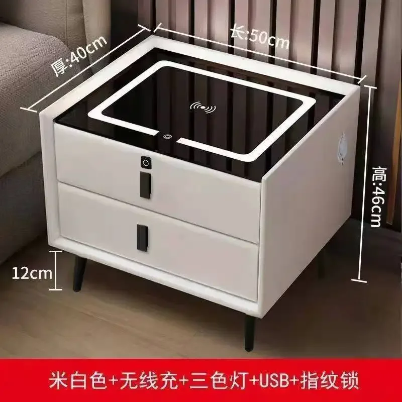 نموذج من الخشب الصلب، ذكي، طاولة بجانب السرير بسيطة، حديثة، فاخرة خفيفة، جلد، مضخمين، لاسلكي، شحن. #3