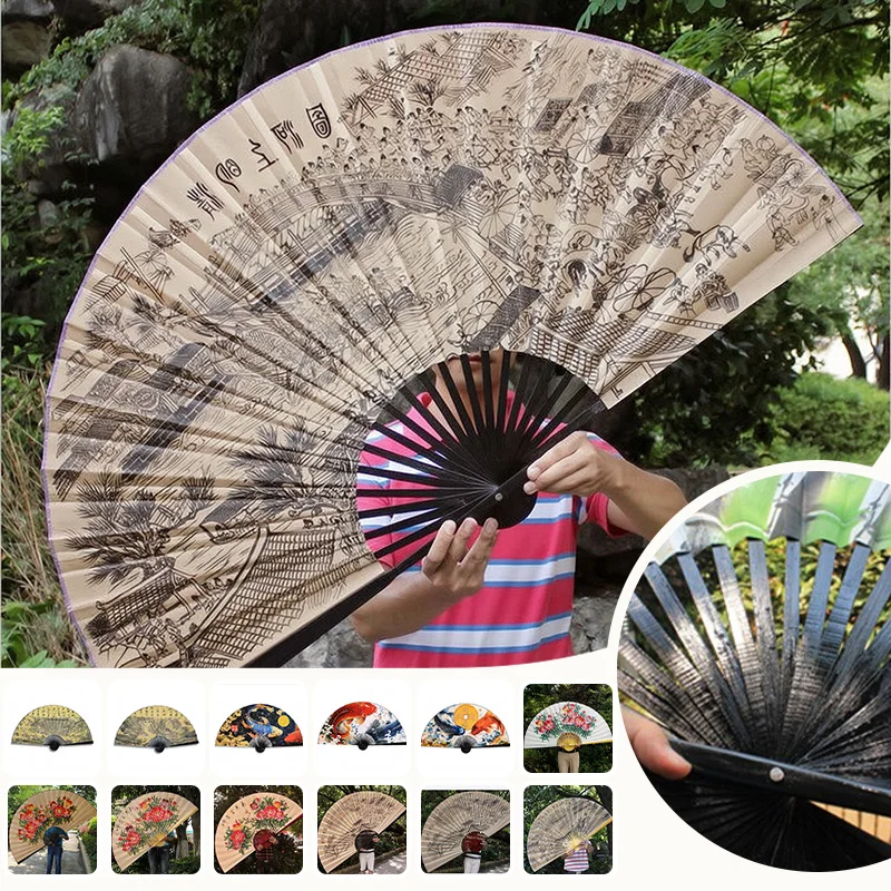 50x90cm Chinese Vintage Wall Mount Decor Hanging Fan Large Craft Paper Folding Hand Fan For Classical Living Room Home Decor