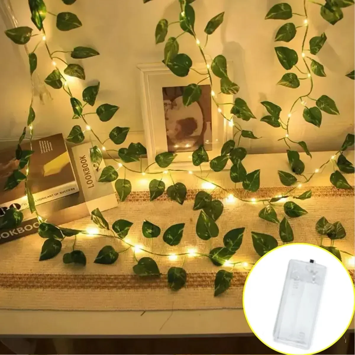 

1pc 2M20 LED Green Leaf Lamp String Yard Light Battery Operated Perfect For New Year Outdoor Party Wedding Bedroom Decorations