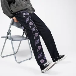 Purple Planet Design Black Jeans Man Pants Y2k Harajuku Straight Mens High Quality Fashion Hip Hop Street Men's Clothing