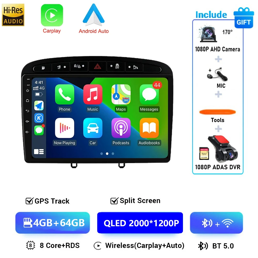 Android 16 Voor Peugeot 308 308SW 408 2012-2020 2K QLED Stereo Autoradio Multimedia Video Player GPS AI Voice CarPlay 4G DSP