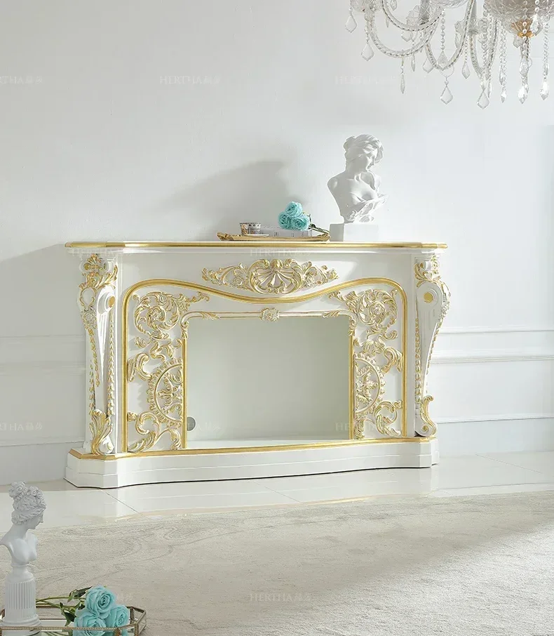 cqyLight luxury court French closet birch carved decorative fireplace living room gold European furniture ornament decoration ho