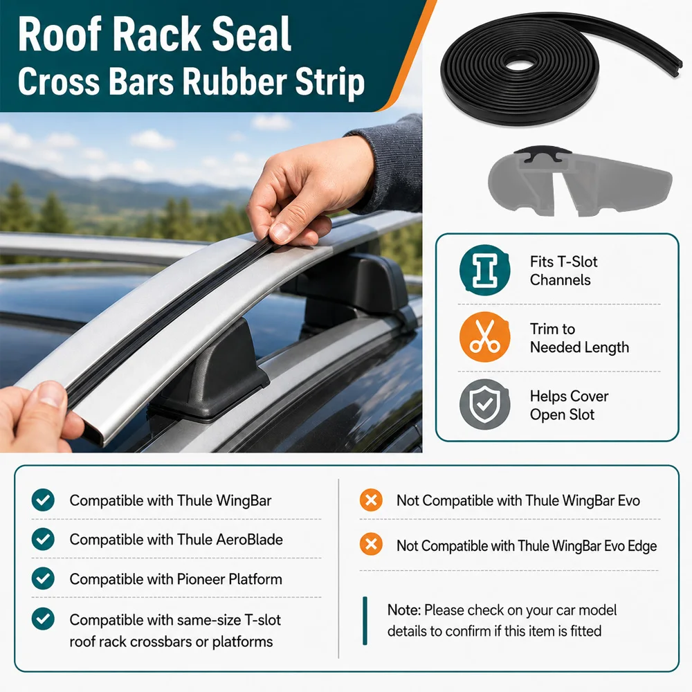 3m/4m Car Roof Rack Rubber Sealing Strip Black Rubber For Thule WingBar/Aeroblad/Pioneer Platform Top Rod view 3