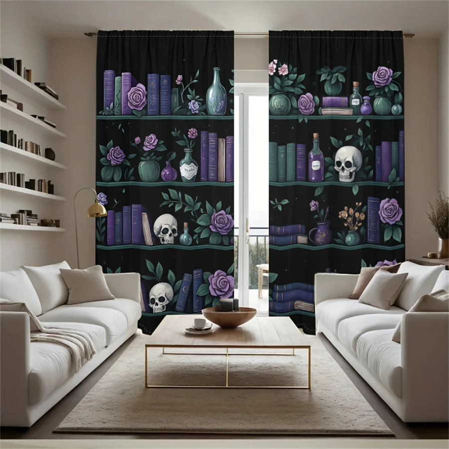 2PCS Digital Printed Curtains, Green Spider Pattern, Multi-Functional Game Style Rod Pocket Drapes for Bedroom Living Room Decor