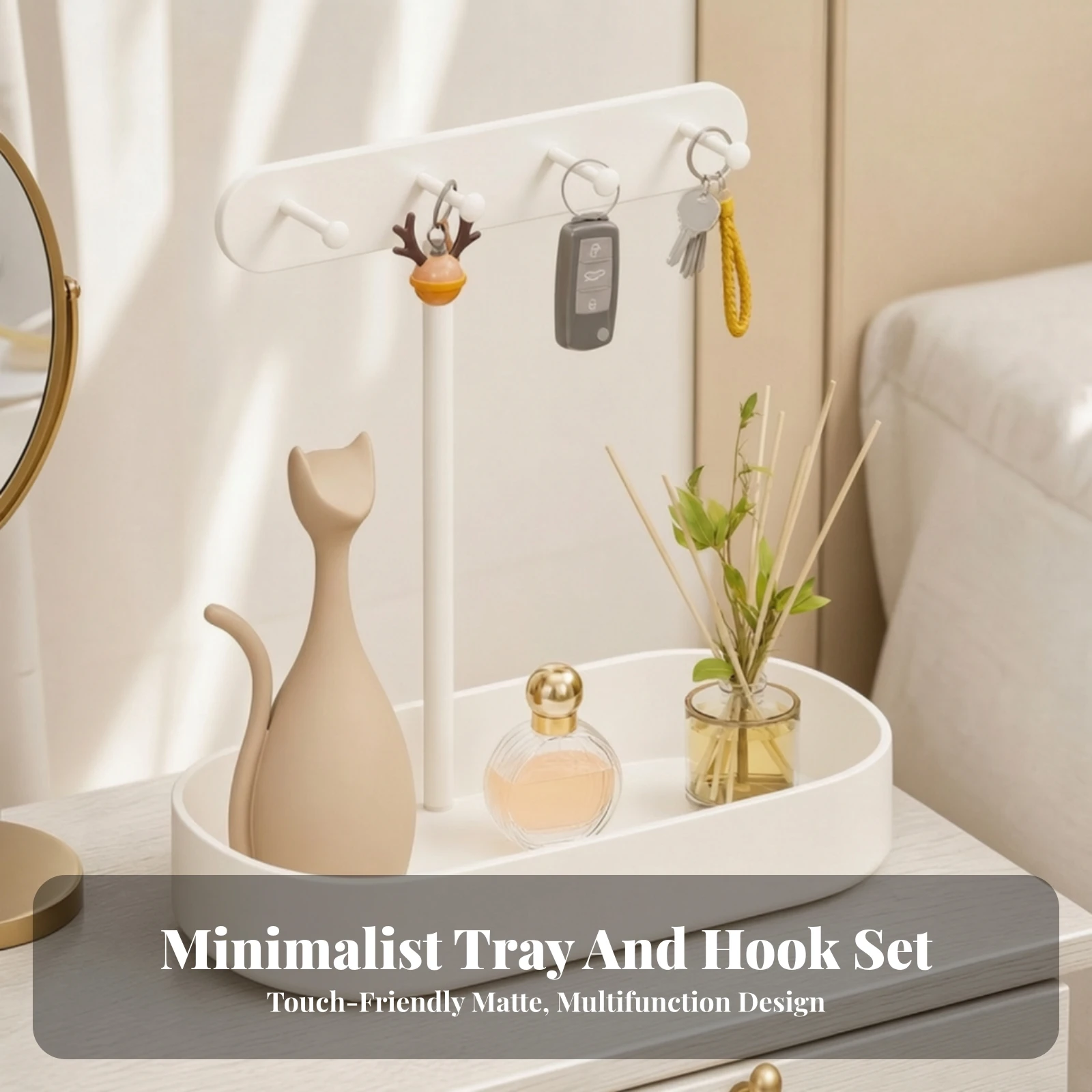 Catchall Tray with Hanging Pegs Multi-Functional Small Item Organizer with Tray Tabletop Storage Organizer Space-Saving Compact