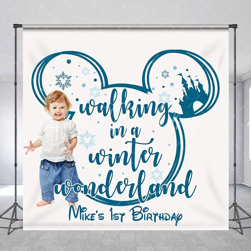 

Customized Photo Mouse Happy 1st Birthday Backdrop for Kids, Cartoon Photography Background Photo Booth Studio Props