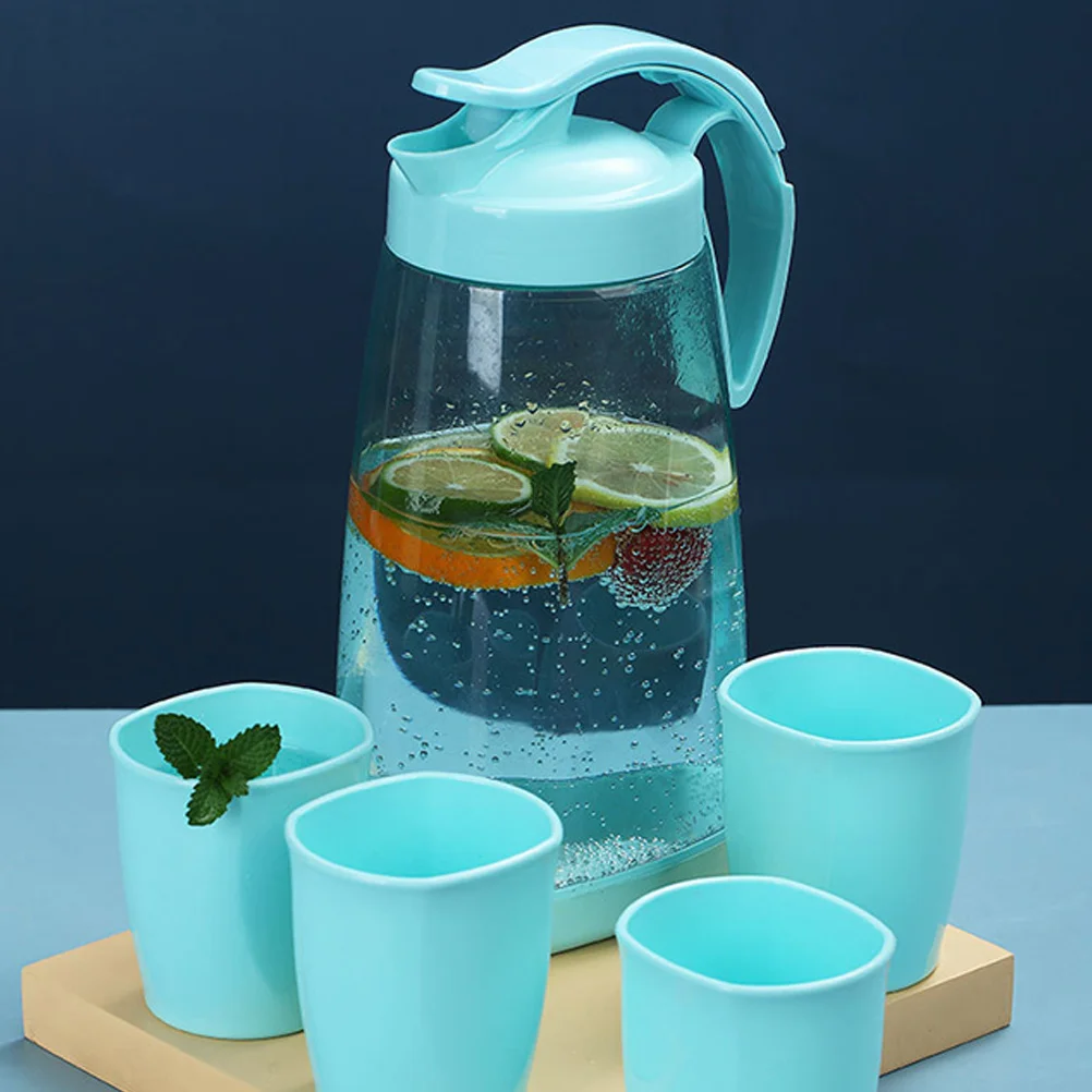 

2.2L Plastic Cold Water Kettle Set Blue ABS As PP Silicone Ring Kitchen Home Cups Storage Water Kettle