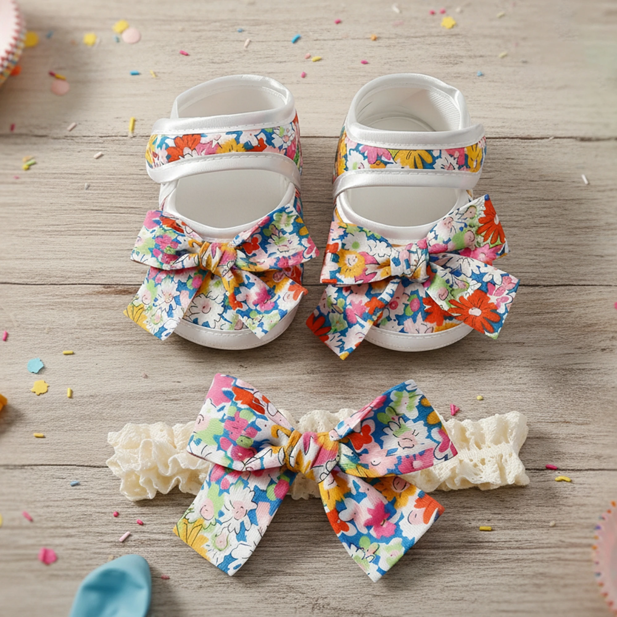 

Adorable Baby Girls Sparkly Mary Jane Flats Stylish Bow Non Slip Toddler Walking Shoes with Matching Headband and Bow Clip