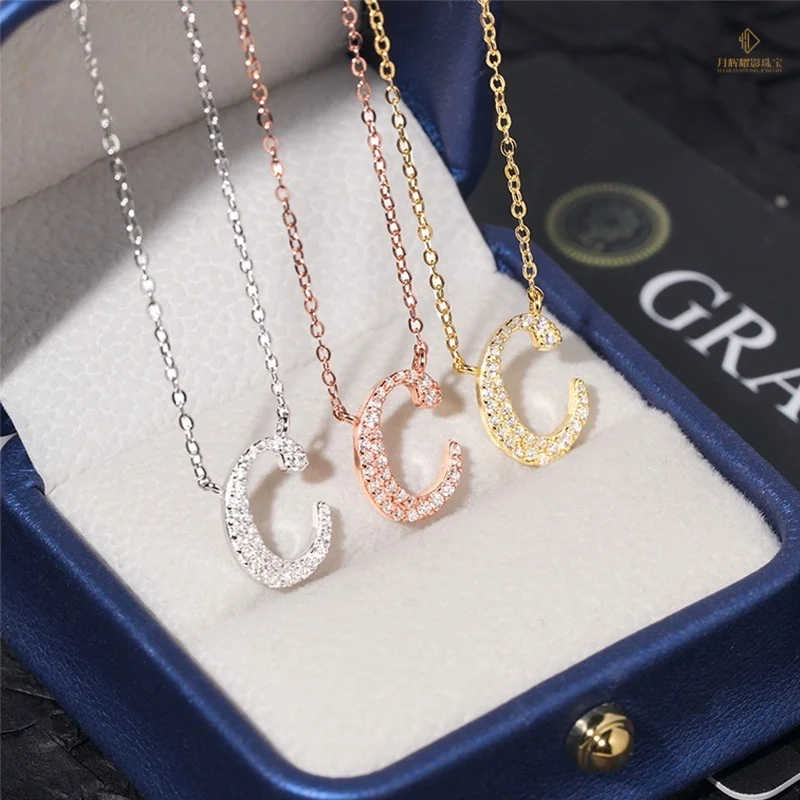 OAHLAN Fashion Jewelry 1ct Round Cut VVS1 Moissanite Letter Pendant Gold Plated 925 Sterling Silver Classic Necklaces for Women
