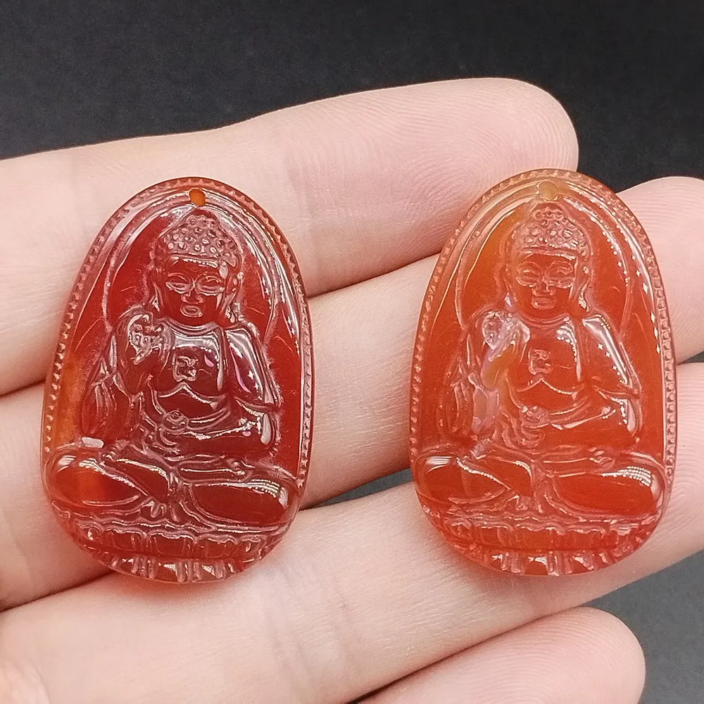 Certified Red 100% Natural A Agate Chalcedony Carved Sakyamuni Buddha Pendant