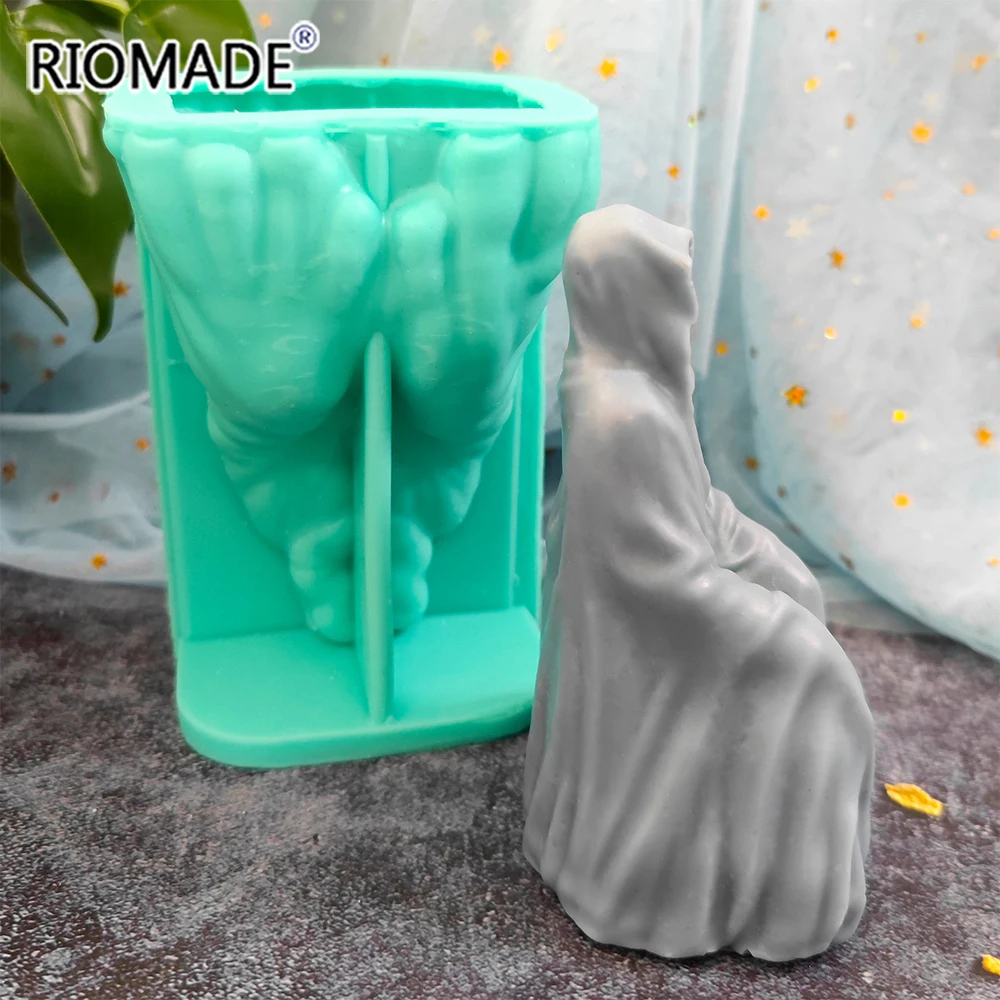 3D Wizard Silicone Candle Mold Halloween Party Home Decoration DIY Making Gypsum Resin Aromatherapy Standing Grim Reaper Mould