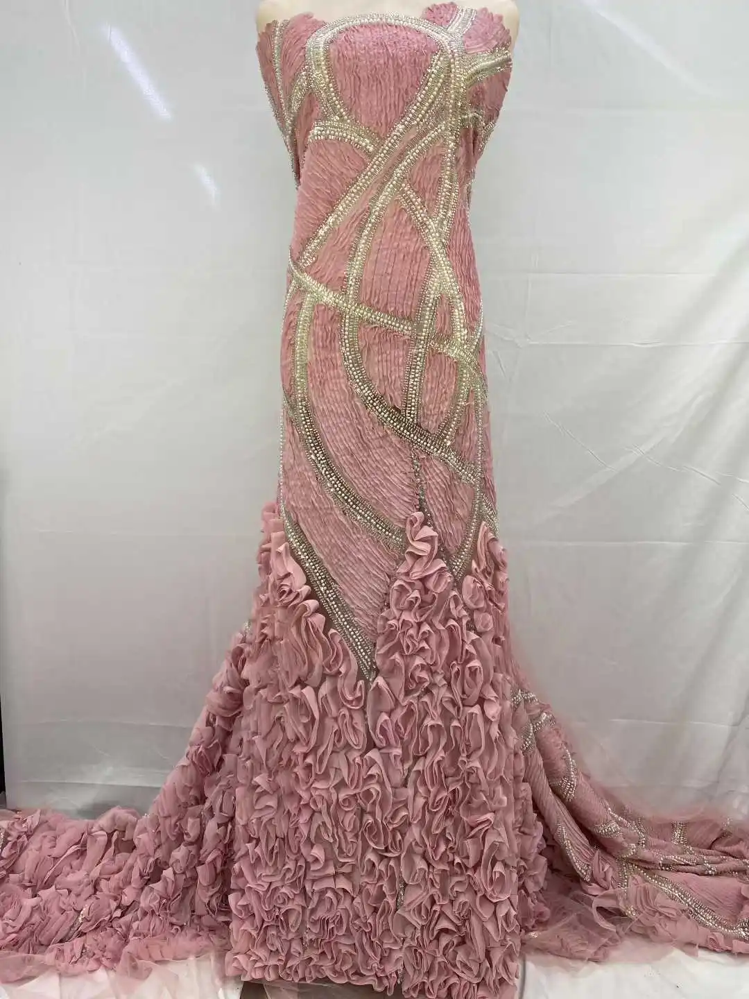 Luxury African 3D Lace Fabric 2025 High-Quality Flower French Sequins Nigerian Beads Material for Women's Party Wedding Dresses