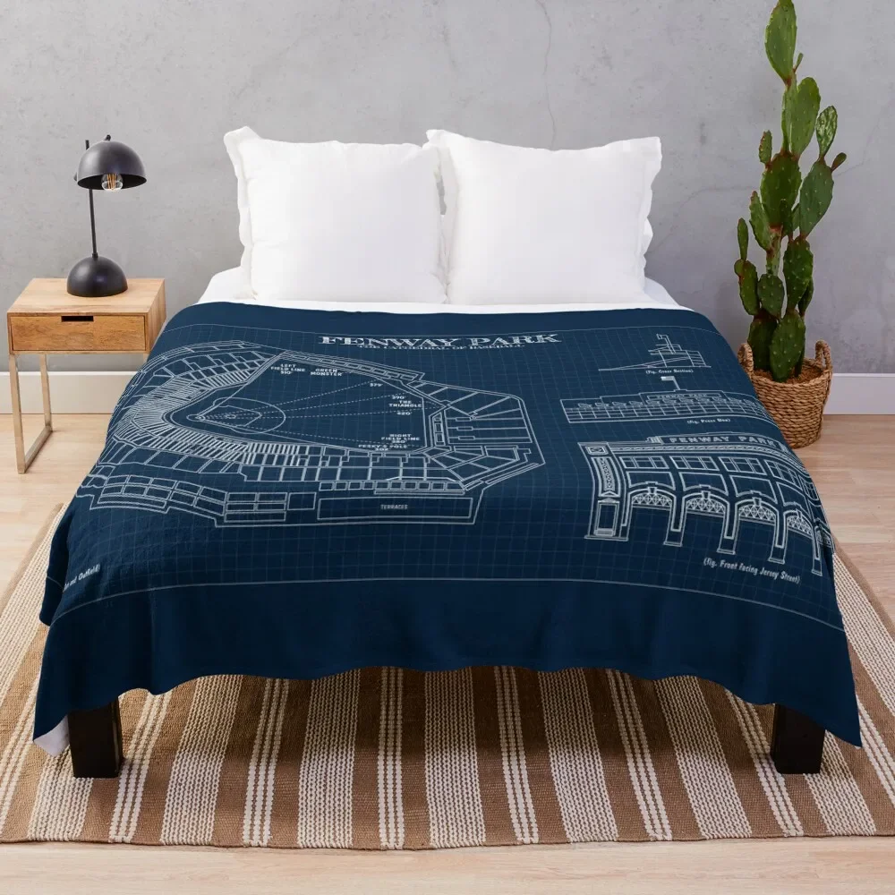 

Fenway Park. The Cathedral of Baseball (Navy Blueprint) Throw Blanket Stain Resistant Cozy Warm Blanket